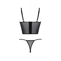 Комплект Passion KERRIA SET black, S/M, сітка+мереживо, бюстьє та стрінги — Переглянути зображення 4