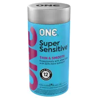 Презервативи ONE Super Sensitive, 12 шт, гладенькі, з додатковою змазкою, паковання-тубус — Переглянути зображення 1