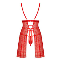 Сорочка Obsessive Claussica, XS/S, червона, прозора з візерунком, стрінги в комплекті