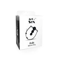 Кляп силіконовий Art of Sex - Balls, екошкіра, чорний — Переглянути зображення 3
