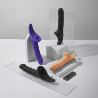 Вібронасадка для страпону з вакуумною стимуляцією Strap-On-Me Multi Orgasm Dildo M Black — Переглянути зображення 7