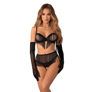 Комплект Obsessive Rossay Black 4-pcs crotchless set 2XL/3XL