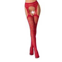 Сітчасті панчохи-стокінги Passion S020 One Size, Red, ажурний візерунок, імітація пояса з гартерами — Просмотреть изображение 1