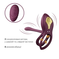 Смарт-ерекційне кільце Zalo - BAYEK Velvet Purple, подвійне з ввідною частиною, пульт ДК — Переглянути зображення 6