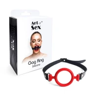 Кляп-розширювач силіконове кільце Art of Sex – Gag ring, червоний, натуральна шкіра — Переглянути зображення 3
