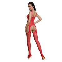 Бодистокинг Passion ECO BS004 red открытый доступ, имитация подвязок, цветочный декор