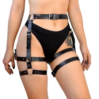 Гартери Art of Sex Claire, натуральна шкіра, розмір L-2XL, колір чорний — Переглянути зображення 1