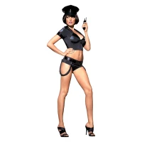 Еротичний костюм поліцейського Obsessive Police set S/M, black, топ, шорти, кепка, пояс, портупея — Переглянути зображення 2