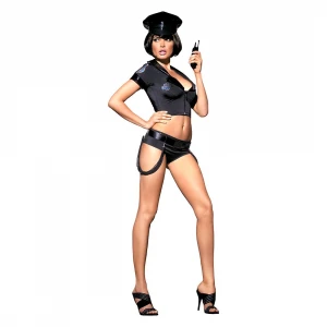 Еротичний костюм поліцейського Obsessive Police set S/M, black, топ, шорти, кепка, пояс, портупея