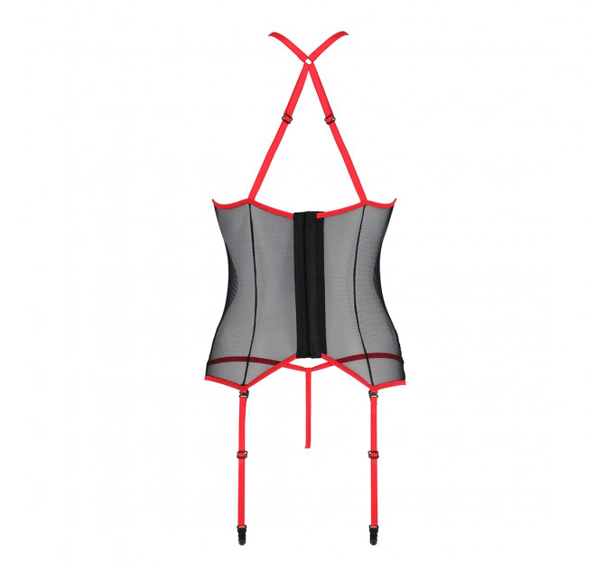 Корсет з пажами Passion SATARA CORSET S/M red, стрінги, мереживо, застібки спереду та ззаду