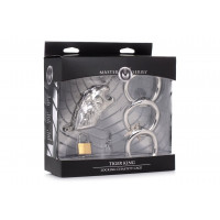 Клітка для пеніса Master Series: Tiger King Cock Cage With Lock, три кільця, замок, три ключі — Переглянути зображення 7