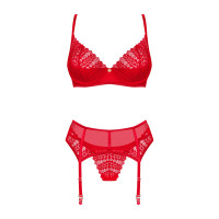Комплект Obsessive Ingridia 3-pcs set XL/2XL, красный, бюстгальтер, стринги, пояс
