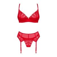 Комплект Obsessive Ingridia 3-pcs set XL/2XL, червоний, бюстгальтер, стрінги, пояс — Переглянути зображення 4