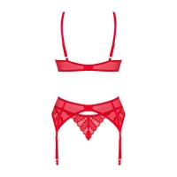 Комплект Obsessive Ingridia 3-pcs set XL/2XL, червоний, бюстгальтер, стрінги, пояс — Переглянути зображення 6