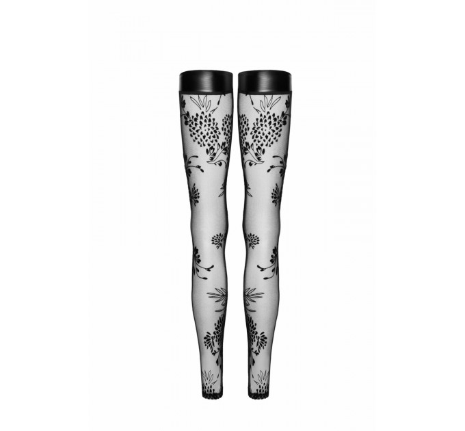 Панчохи без миска Noir Handmade F243 Tulle stockings with patterned flock embroidery, S