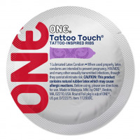 Набір презервативів ONE Tattoo Touch, 100 шт, з рельєфом у вигляді тату, 3 різновиди, паковання-тубус — Переглянути зображення 4