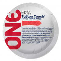 Набір презервативів ONE Tattoo Touch, 100 шт, з рельєфом у вигляді тату, 3 різновиди, паковання-тубус — Переглянути зображення 5
