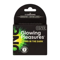 Презервативи ONE Glowing Pleasures, 3 шт, світяться в темряві, зі змазкою, картонне паковання — Переглянути зображення 1
