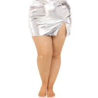 Колготки Leg Avenue Rhinestone micro net tights Plus size Caramel, дрібна сітка, стрази — Переглянути зображення 1