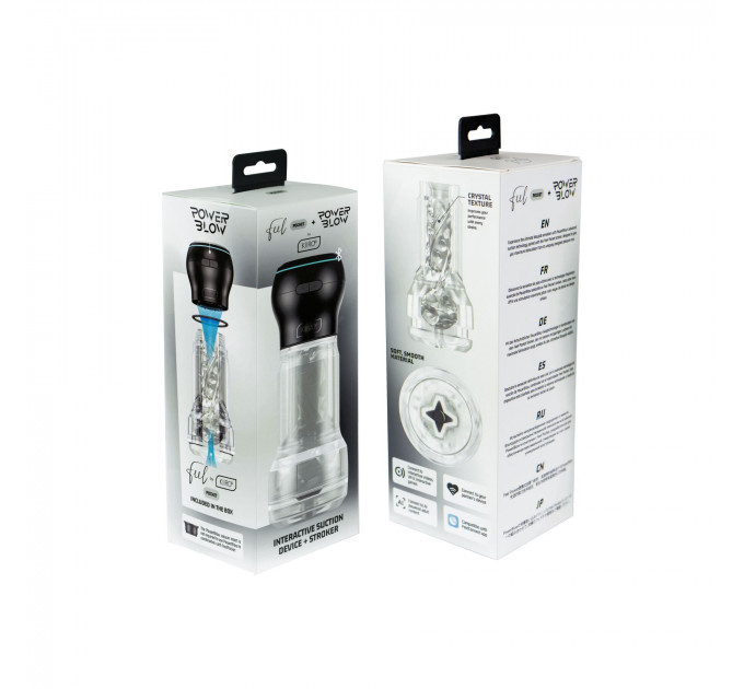 Мастурбатор Kiiroo Feel Pocket Crystal зі всмоктувальною інтерактивною насадкою PowerBlow Combo Set