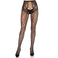 Колготки Leg Avenue Net Tights with Crotchless Panty One Size Black — Переглянути зображення 1