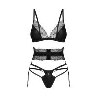 Комплект Obsessive Lobellis 3-pcs set, M/L, чорний, ліф з м’якою чашкою, стрінги, пояс для панчіх — Просмотреть изображение 3