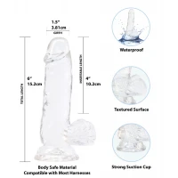Прозорий фалоімітатор на присосці ADDICTION — Clear Dildo with Balls 6″, віброкуля в подарунок — Переглянути зображення 2
