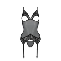 Корсет із підв’язками та ажурним ліфом Passion CHRISTA CORSET S/M, black, стрінги в комплекті — Переглянути зображення 5