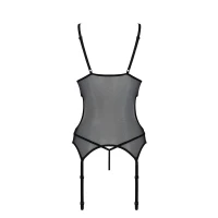 Корсет із підв’язками та ажурним ліфом Passion CHRISTA CORSET S/M, black, стрінги в комплекті — Переглянути зображення 6