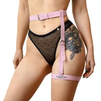 Гартер на ногу Art of Sex - Naomi з написом SEXY, натуральна шкіра, розмір XS-2XL, колір рожевий — Переглянути зображення 1