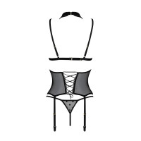 Корсет с открытой грудью Passion DOMINICA CORSET XXL/XXXL black, пажи для чулок, стринги