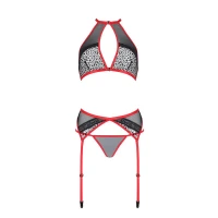 Комплект білизни Passion SATARA SET S/M red, топ, пояс для панчіх, стрінги — Переглянути зображення 3