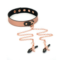 Нашийник із затискачами для сосків Liebe Seele Rose Gold Memory Collar with Nipple Clamps, шкіра — Переглянути зображення 8