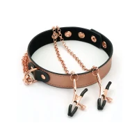 Нашийник із затискачами для сосків Liebe Seele Rose Gold Memory Collar with Nipple Clamps, шкіра — Переглянути зображення 1