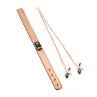 Нашийник із затискачами для сосків Liebe Seele Rose Gold Memory Collar with Nipple Clamps, шкіра — Переглянути зображення 2