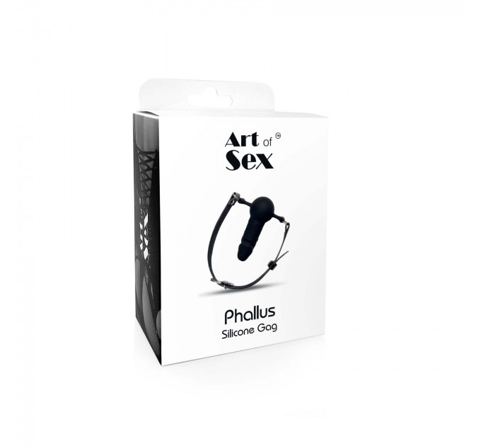 Кляп силіконовий з фалоімітатором Art of Sex - Phallus, натуральна шкіра, чорний