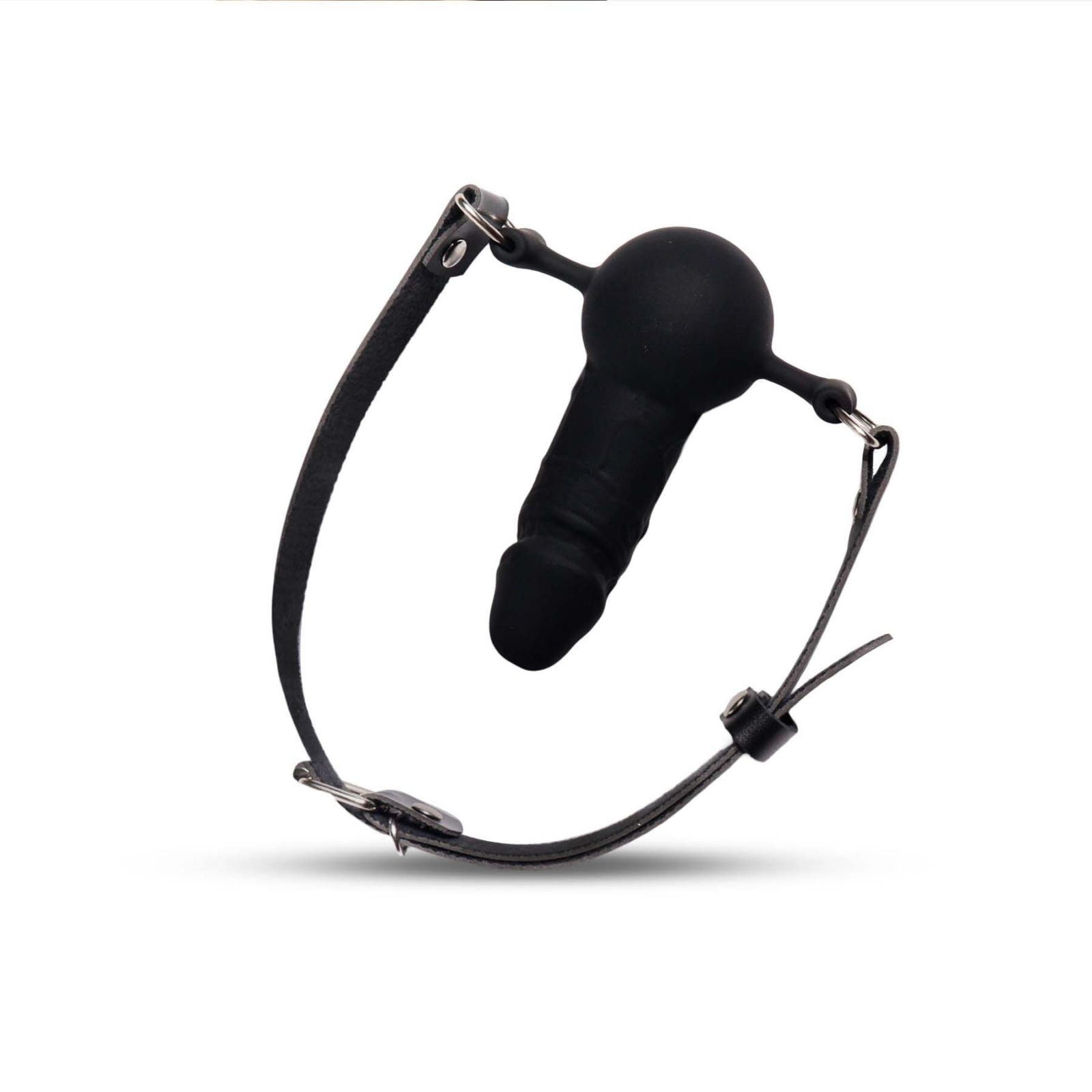 Кляп силіконовий з фалоімітатором Art of Sex - Phallus, натуральна шкіра, чорний