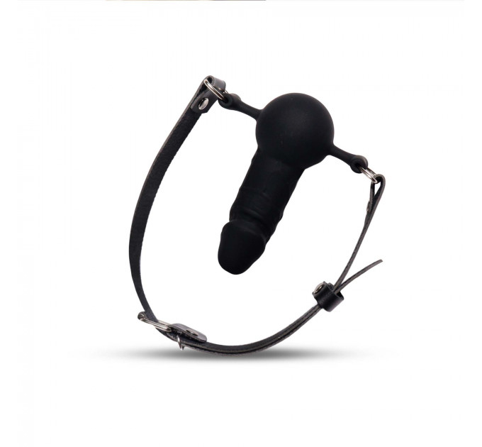 Кляп силіконовий з фалоімітатором Art of Sex - Phallus, натуральна шкіра, чорний