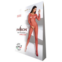 Бодистокинг Passion BS068 red, комбинезон, крупная сетка, длинный рукав
