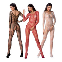 Бодистокинг Passion BS068 red, комбинезон, крупная сетка, длинный рукав