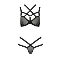 Комплект білизни Passion Exclusive HAGAR SET L/XL, black, стрепи трусики та ліф — Переглянути зображення 5