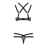 Комплект білизни Passion Exclusive HAGAR SET L/XL, black, стрепи трусики та ліф — Переглянути зображення 6