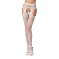 Сексуальні колготки-бодістокінги Passion S022 One Size, White, імітація панчіх і пояса з гартерами — Переглянути зображення 1