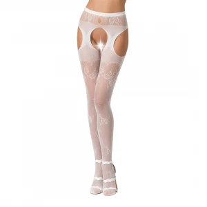 Сексуальні колготки-бодістокінги Passion S022 One Size, White, імітація панчіх і пояса з гартерами