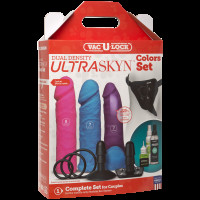 Набор для страпона Doc Johnson Vac-U-Lock Dual Density UltraSKYN Colors Set, диаметр 3х4,5см