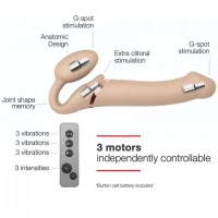 Безремінний страпон з вібрацією Strap-On-Me Vibrating Flesh L, діаметр 4,2 см, пульт ДК, регульований — Переглянути зображення 3