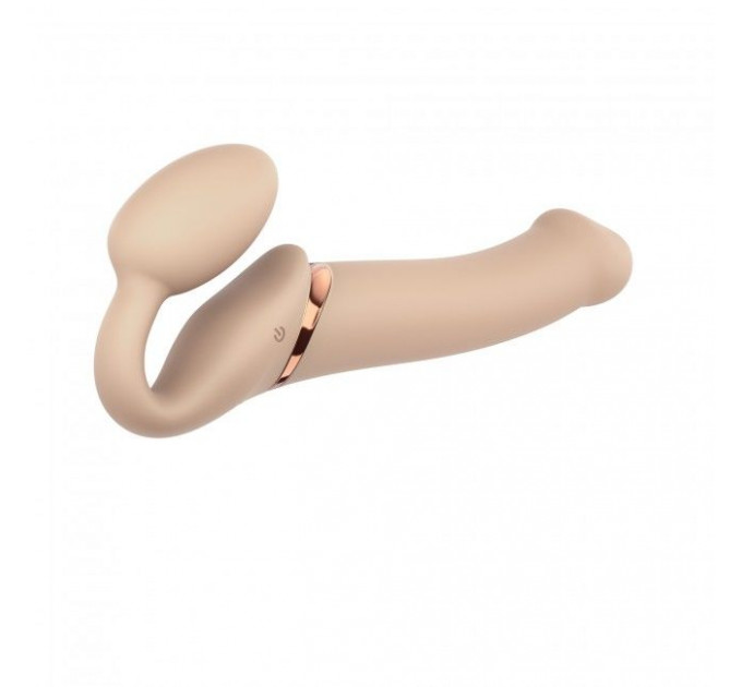 Безремінний страпон з вібрацією Strap-On-Me Vibrating Flesh L, діаметр 4,2 см, пульт ДК, регульований