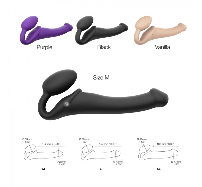 Безремінний страпон з вібрацією Strap-On-Me Vibrating Flesh L, діаметр 4,2 см, пульт ДК, регульований