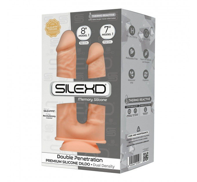 Фалоімітатор подвійний SilexD Double Gusto Flesh (Model 1 size 8" & 7"), двошаровий, силікон + Silexd