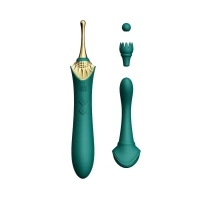 Вагінально-кліторальний вібратор Zalo — Bess Turquoise Green, багатофункціональний із насадками — Переглянути зображення 1